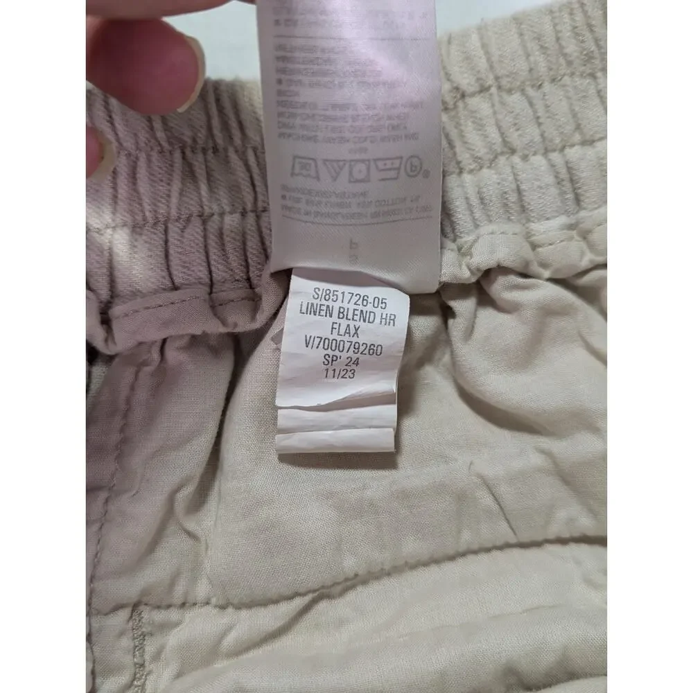 Banana Republic Womens Small Beige Linen Blend Wide Leg Cropped Elastic Pants
